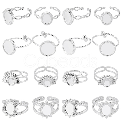 16Pcs 4 Styles 304 Stainless Steel Ovsl Cuff Ring Components RJEW-SC0001-38-1