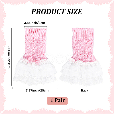Bowknot Cotton Womens Knitting Floral Lace Wrist Cuffs For Wedding Party AJEW-WH20060-34A-1