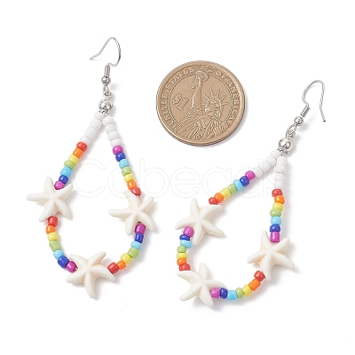 Starfish Synthetic Turquoise & Glass Beaded Bracelets & Earrings & Necklaces SJEW-JS01369-1
