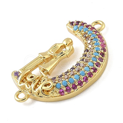 Rack Plating Brass Micro Pave Colorful Cubic Zirconia Moon with Couple Connector Charms KK-A234-083G-1