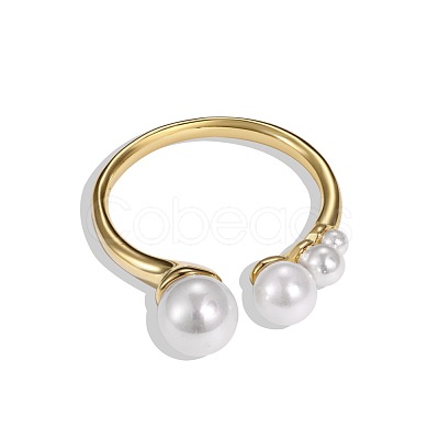 Shell Pearl Round Cuff Ring RJEW-Q814-06G-1