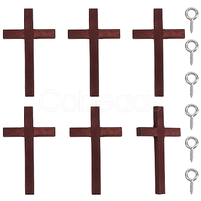 6Pcs Wooden Cross Wall Decoration AJEW-GO0002-23A-1