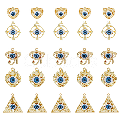 DICOSMETIC 30Pcs 5 Styles Rack Plating Alloy Enamel Evil Eye Pendants FIND-DC0002-43-1