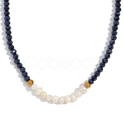 Fashion Natural Freshwater Pearl & Faceted Rondelle Glass Beaded Necklaces for Women AX4759-7-1