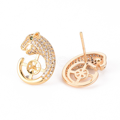Brass Micro Pave Clear Cubic Zirconia Stud Earrings Findings KK-T062-118G-A-NF-1