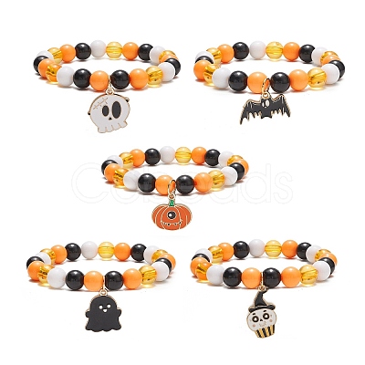 Acrylic Round Beaded Stretch Bracelet BJEW-JB09921-1