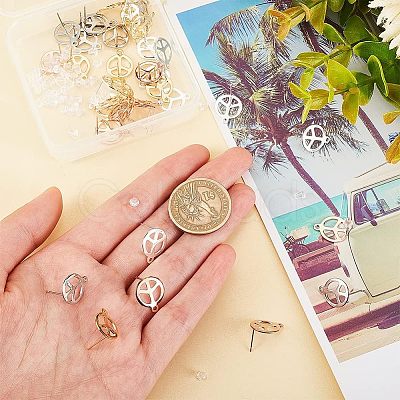 40Pcs 4 Colors 201 Stainless Steel Stud Earring Findings STAS-DC0009-82-1