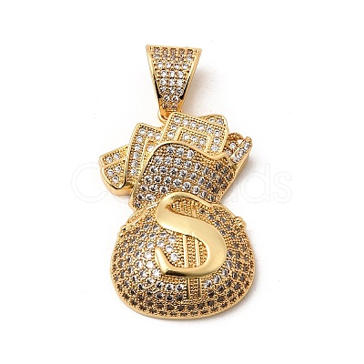 Brass Micro Pave Clear Cubic Zirconia Pendants KK-H267-048G-1