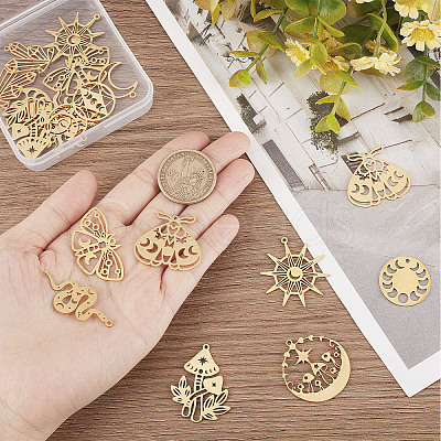 20Pcs 10 Style Ion Plating(IP) 201 & 304 Stainless Steel Pendants STAS-SC0004-74-1
