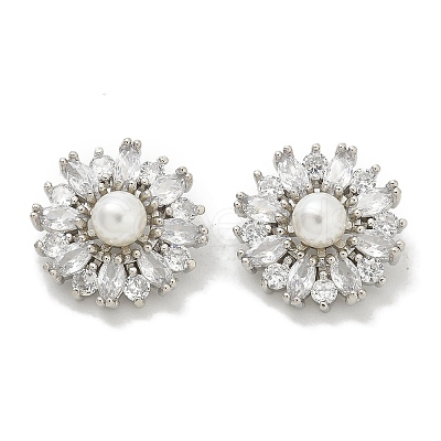 Rack Plating Brass Micro Pave Cubic Zirconia Buttons KK-K293-09P-01-1