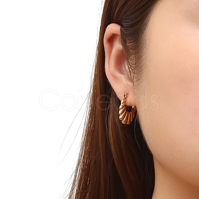 Vintage Retro Stainless Steel Shrimp-textured Oval Hoop Earrings for Women PW-WGBCD6B-01-1