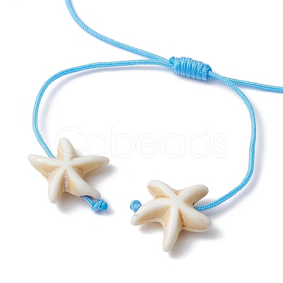 Starfish & Turtle Synthetic Turquoise(Dyed & Heated) and Magnesite Braided Bead Bracelets BJEW-JB09818-02-1