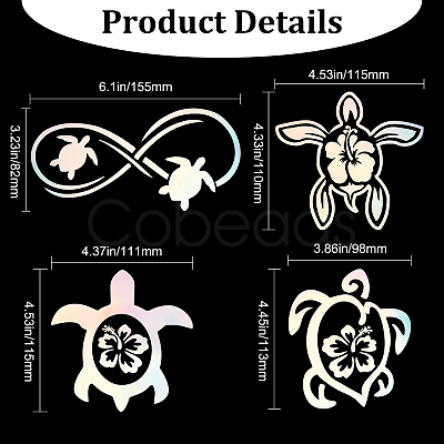 Gorgecraft 8 Sheets 4 Style Turtle & Infinity Laser Style PET Waterproof Self-Adhesive Stickers STIC-GF0001-01C-1