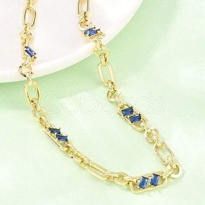 7MM Brass Pave Cubic Zirconia Figaro Chain Necklaces NJEW-D324-05G-06-1