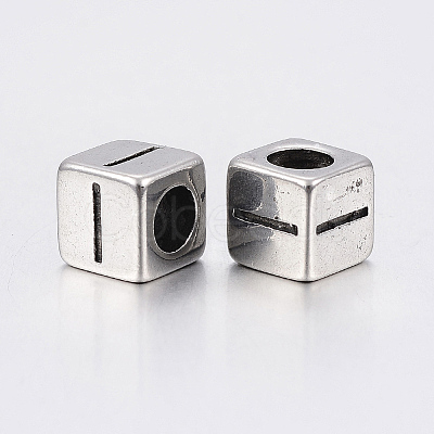 304 Stainless Steel Large Hole Letter European Beads LS-STAS-H428-01AS-I-1