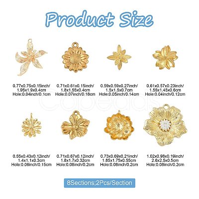 16Pcs 8 Styles Alloy & Brass & 304 Stainless Steel Pendants FIND-FS0004-37-1