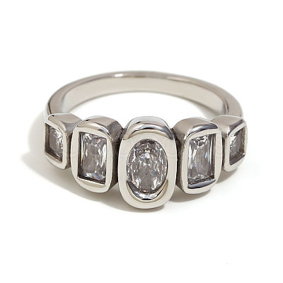 316L Surgical Stainless Steel with Clear Cubic Zirconia Finger Rings WGB9731-04-1