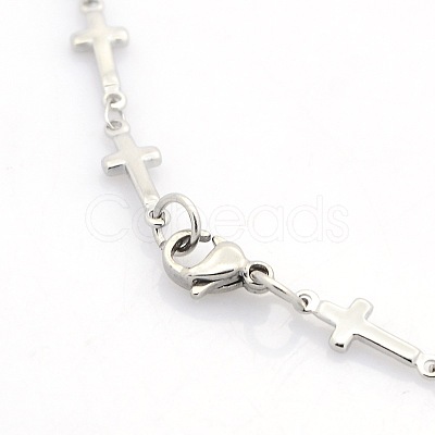 Tarnish Resistant Religious Catholic Jewelry 304 Stainless Steel Cross Link Chain Bracelets LS-STAS-O036-09P-1