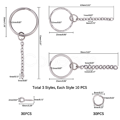 Unicraftale 304 Stainless Steel Keychain Ring STAS-UN0003-23P-1