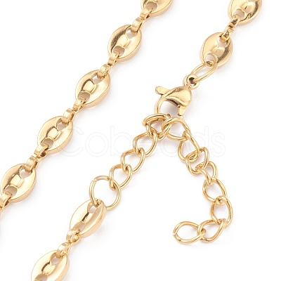 PVD Vacuum Plating 304 Stainless Steel Coffee Bean Chain Necklaces NJEW-O123-01G-1