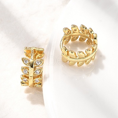 Brass Micro Pave Clear Cubic Zirconia Leaf Hoop Earrings EJEW-P322-15G-1