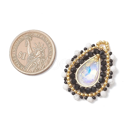 3Pcs 3 Colors Natural Howlite & Dyed Magnesite & Tiger Eye Faceted Round and Glass Seed Beaded Pendants PALLOY-MZ01218-1