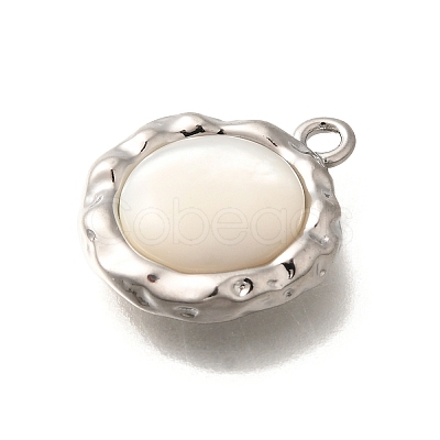 Brass Pave Natural White Shell Pendants KK-B127-10P-1