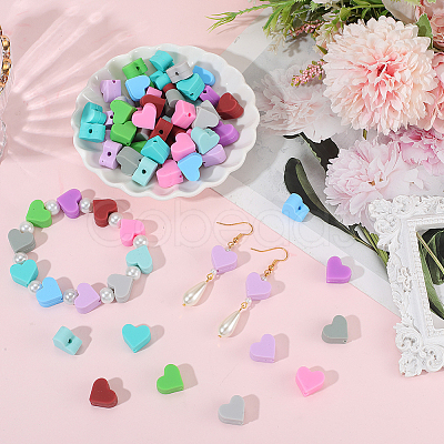 100Pcs 10 Colors Heart Food Grade Silicone Beads SIL-PA0001-09A-1