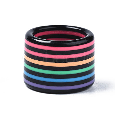 Resin Stripe Pattern Wide Band Finger Ring for Women RJEW-T022-009-1