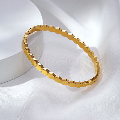 Honeycomb Hexagon 304 Stainless Steel Open Hinged Cuff Bangles for Women TF6134-1