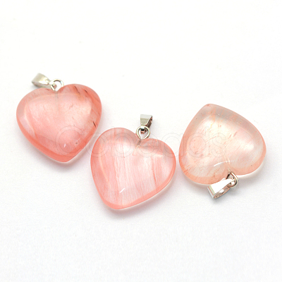 Heart Cherry Quartz Glass Pendants X-G-Q438-09-1