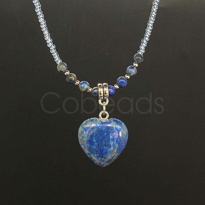 Natural Gemstone Heart Pendant Colorful Glass Seed Beads Beaded Necklaces for Women VA8487-6-1