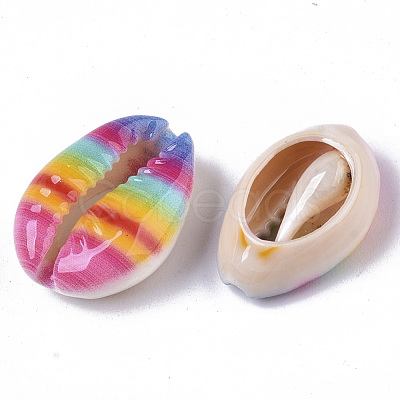 Printed Natural Cowrie Shell Beads SSHEL-R047-01-A06-1