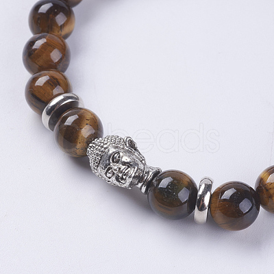 Natural Tiger Eye Beads Stretch Bracelets BJEW-E325-D19-1