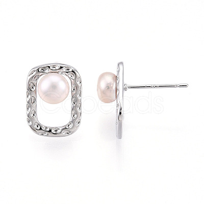 Brass Natural Pearl Stud Earrings PEAR-N020-05U-1