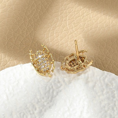 Brass Micro Pave Clear Cubic Zirconia Stud Earrings EJEW-R016-26G-07-1