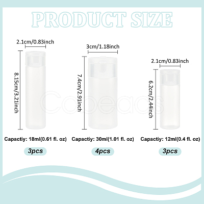 BENECREAT 10Pcs 3 Styles PE Plastic Empty Refillable Flip Cap Bottles MRMJ-BC0003-41-1