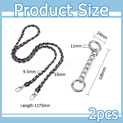 1Pc Black PU Leather Alloy Purse Chains FIND-HS0001-91P-1