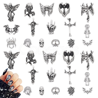 64Pcs 16 Styles Halloween Themed Alloy Cabochons DIY-GA0007-20-1