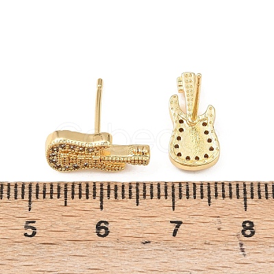 Brass Micro Pave Clear Cubic Zirconia Guitar Stud Earrings EJEW-F400-08G-1