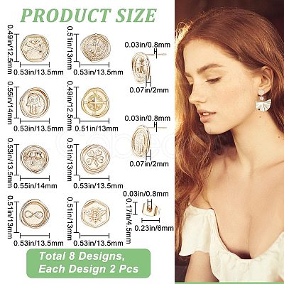 CREATCABIN 16Pcs 8 Style Brass Stud Earring Findings KK-CN0001-90-1