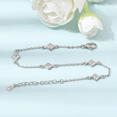 Brass Micro Pave Clear Cubic Zirconia Star Link Chain Bracelets KK-CBA3629-01P-1