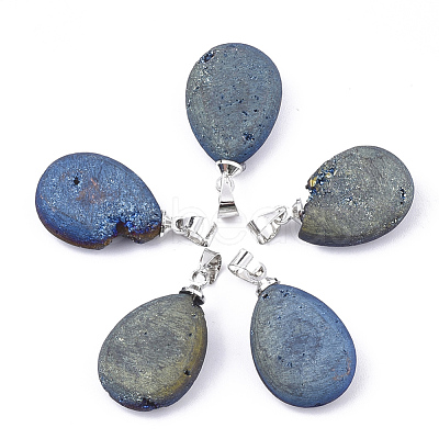 Electroplate Natural Druzy Geode Agate Pendants G-S344-63E-1