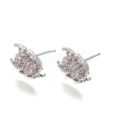 Brass Cubic Zirconia Stud Earrings Finding X-ZIRC-O028-01P-1