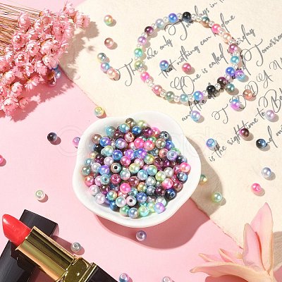 Rainbow ABS Plastic Imitation Pearl Beads OACR-CJ0001-02-1