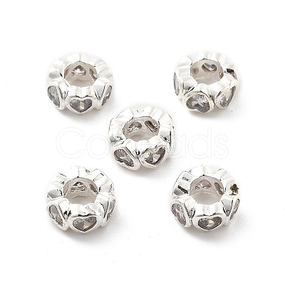 Brass Micro Pave Clear Cubic Zirconia Rondelle European Beads KK-R216-20S-1
