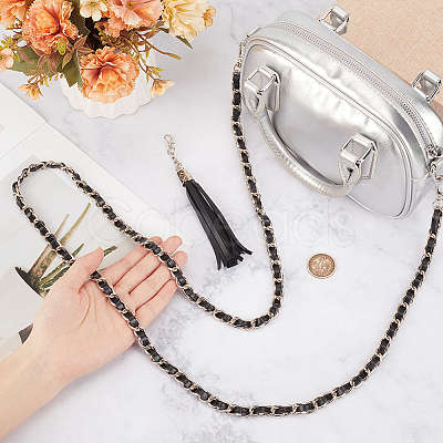 Adjustable Black Imitation Leather Bag Straps PURS-CL0001-55B-1