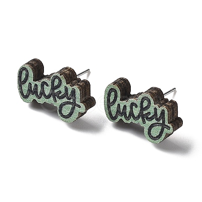 Printing Wood Stud Earrings for Women EJEW-B028-06-1
