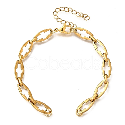 304 Stainless Steel Cross Link Chain Bracelet Making AJEW-JB01378-03-1