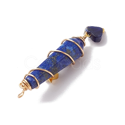 6Pcs 6 Styles Natural Carnelian & Green Aventurine & Rose Quartz & Quartz Crystal & Lapis Lazuli & Amethyst Copper Wire Wrapped Faceted Bullet Heart Pendants PALLOY-JF03482-01-1